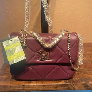 Badgley Mischka NWT Plum Vegan Quited Leather Gold Chain Crossbody Bag